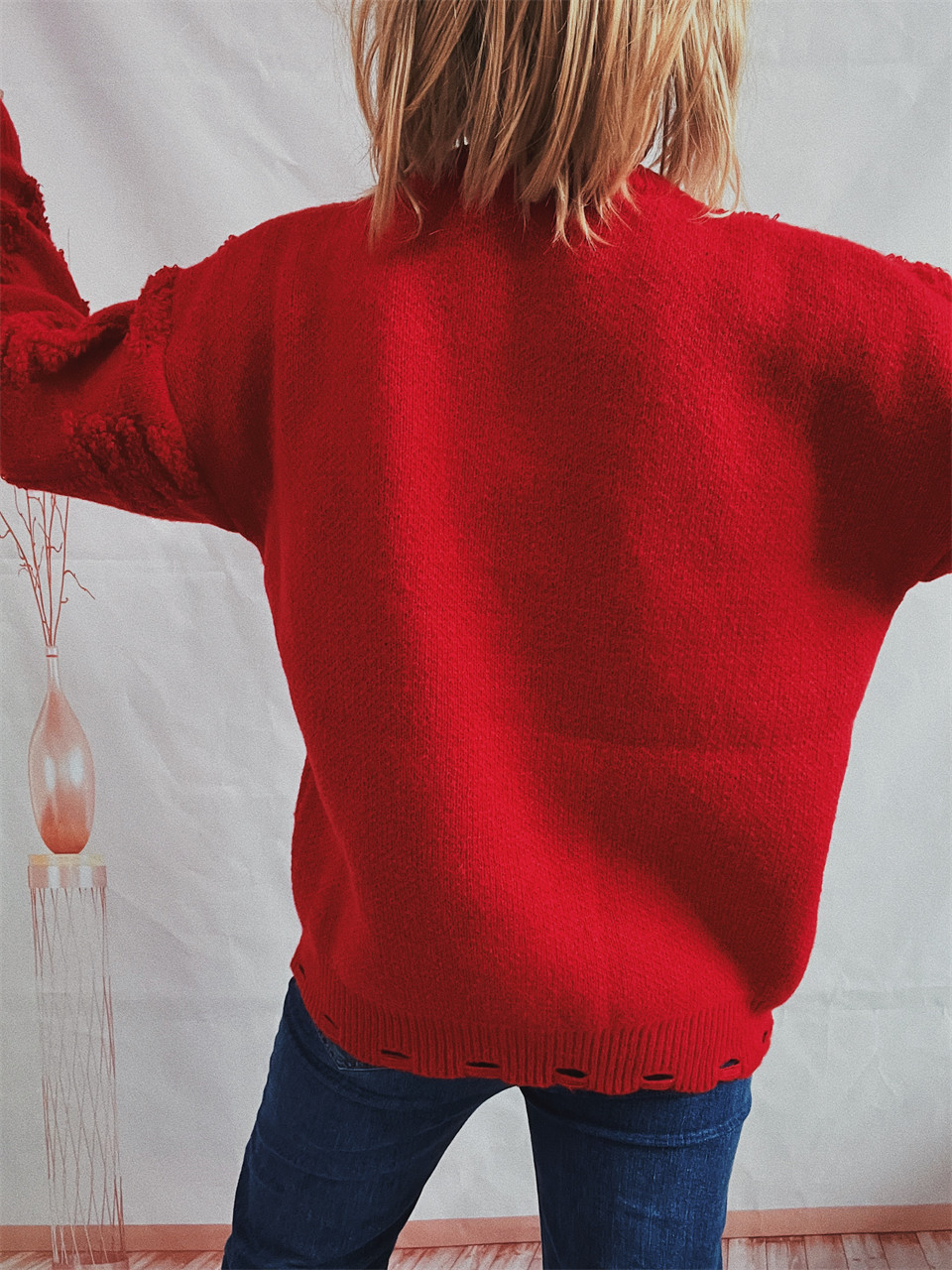 Women's Pearl Christmas Sweater Pullover Handmade Holiday Style_voghion.com