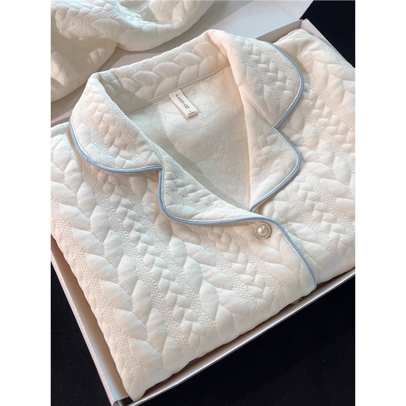 Pijamas de algodón de aire de alta calidad para mujeres primavera y otoño gruesas y simples combinación de colores invierno se puede usar fuera conjunto de ropa de casa