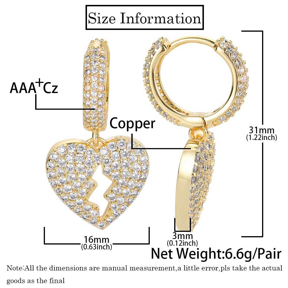 Fashion Heart Shape Copper Plating Zircon Dangling Earrings 1 Piece