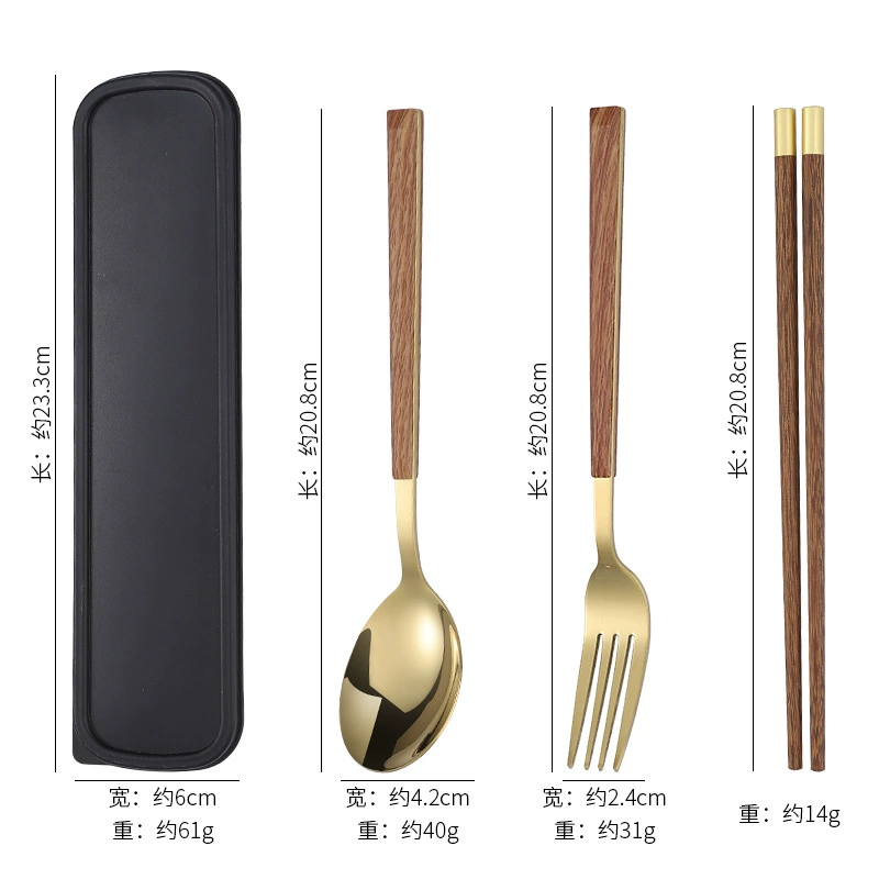 Handheld Stainless Steel Cutlery Set for Elementary Students, 3-Piece Fork Spoon Chopsticks