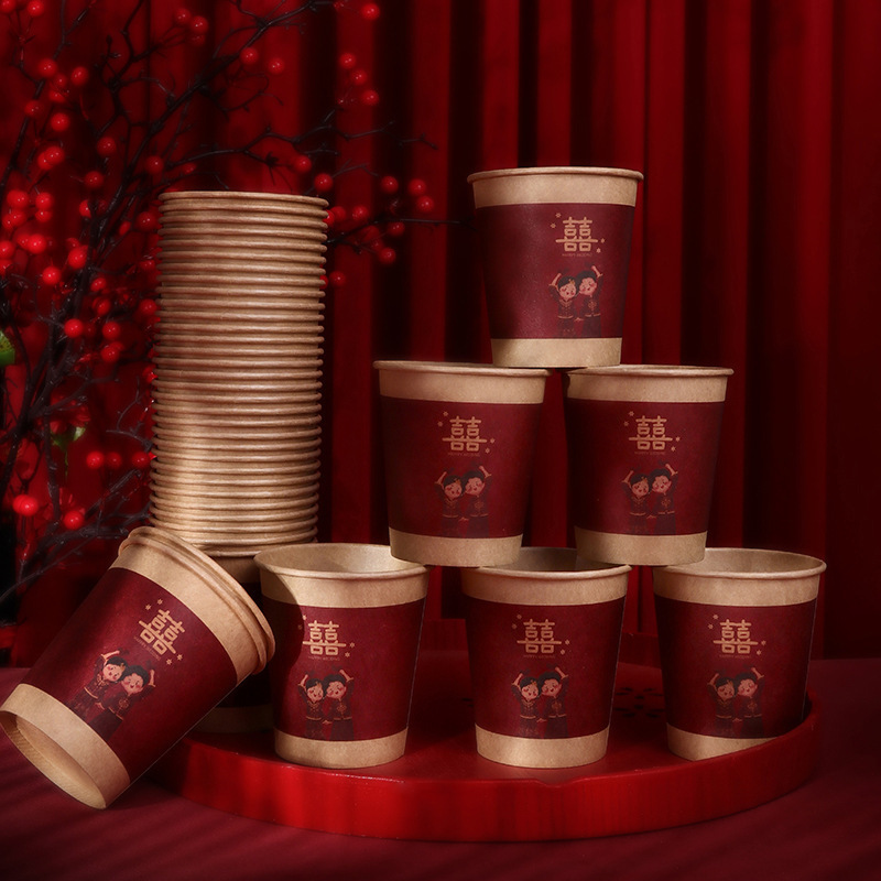 Gran por mayor artículos de boda tazas de papel de boda corraban de boda espesar tazas desechables un paquete de 50