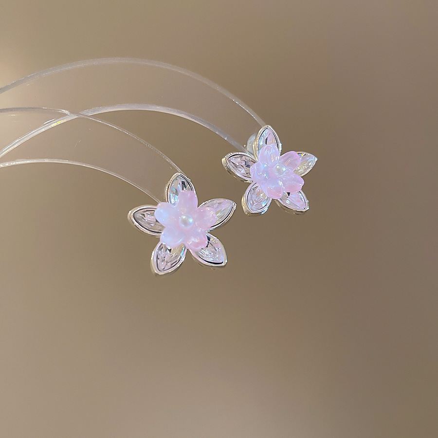 Pendientes de flores de color dopamina Pendientes dulces y frescos de primavera y verano Pendientes pequeños y elegantes de alta gama para mujer