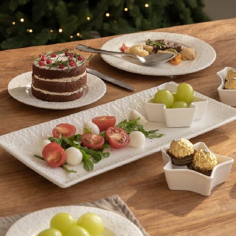 Dessert Cake Ceramic Fruit Plate French Style Christmas Tableware Simple Embossed Western Food Plate Household Square Plate Salah Plate