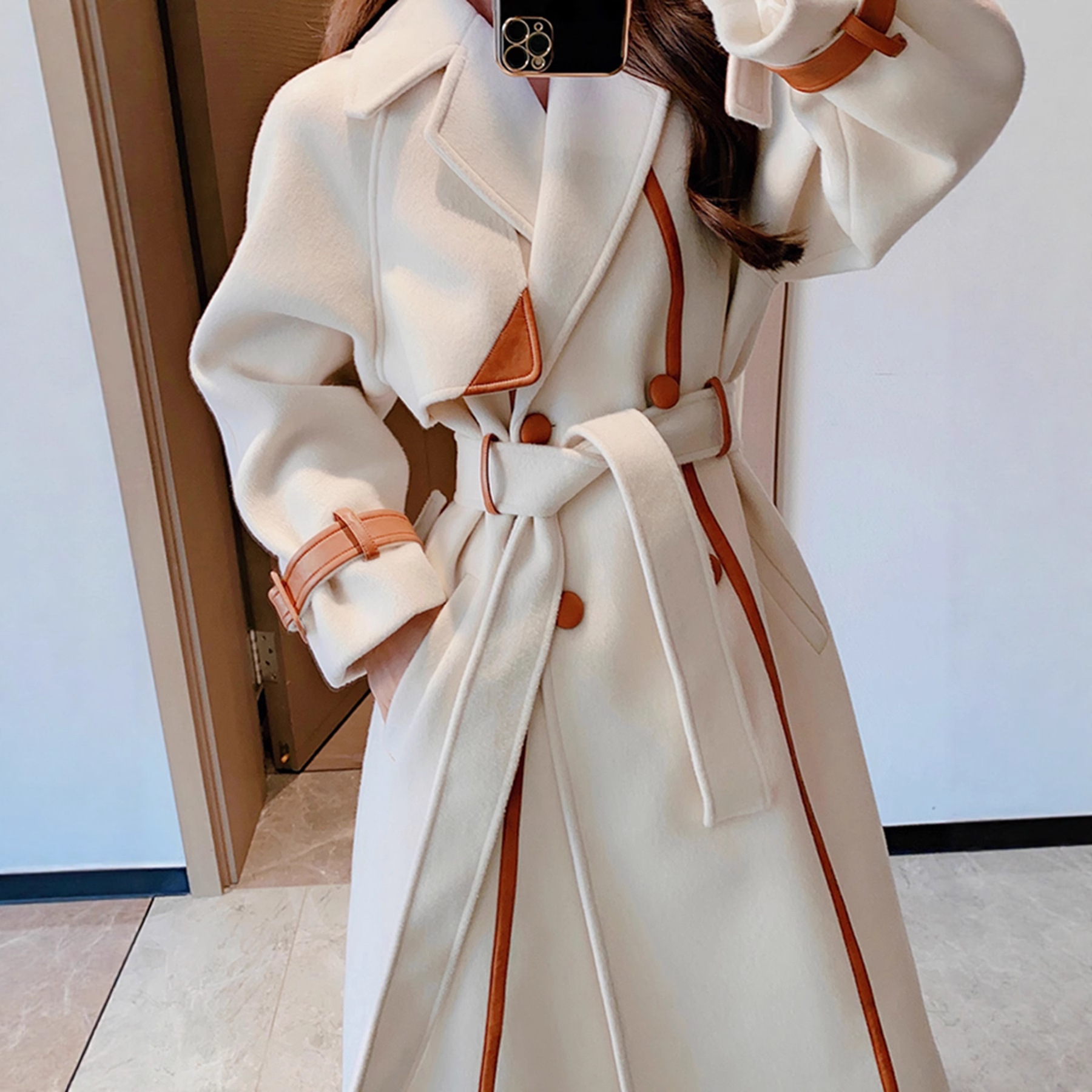 European and American Cross-Border Trade Popular Hepburn-Style Woolen Coat, Elegant Mid-Length with Large Lapel Design, Thickened Coat