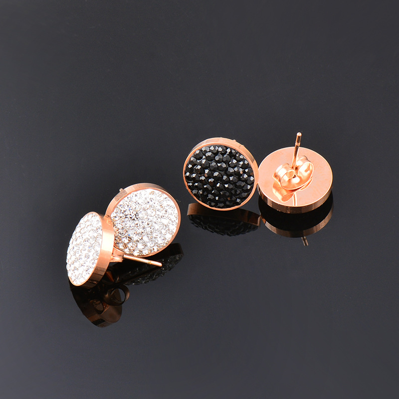 Fashion Round Eye Stainless Steel Inlay Rhinestones Ear Studs 1 Pair