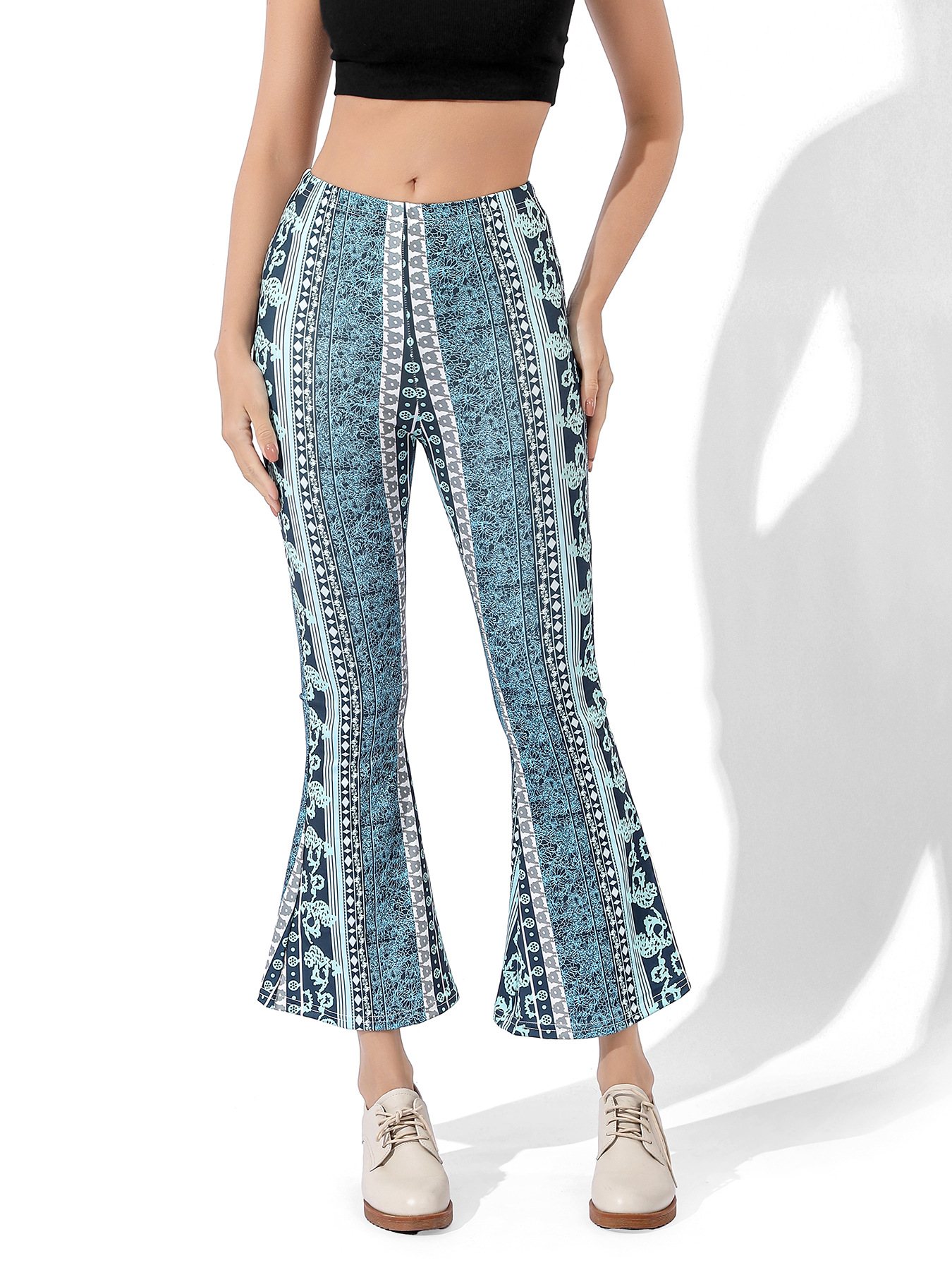 Pantaloni da yoga da donna stampa digitale elasticizzati allenamento per la danza shopping casual piccoli pantaloni da yoga freschi leggings con fondo a zampa d'elefante_voghion.com