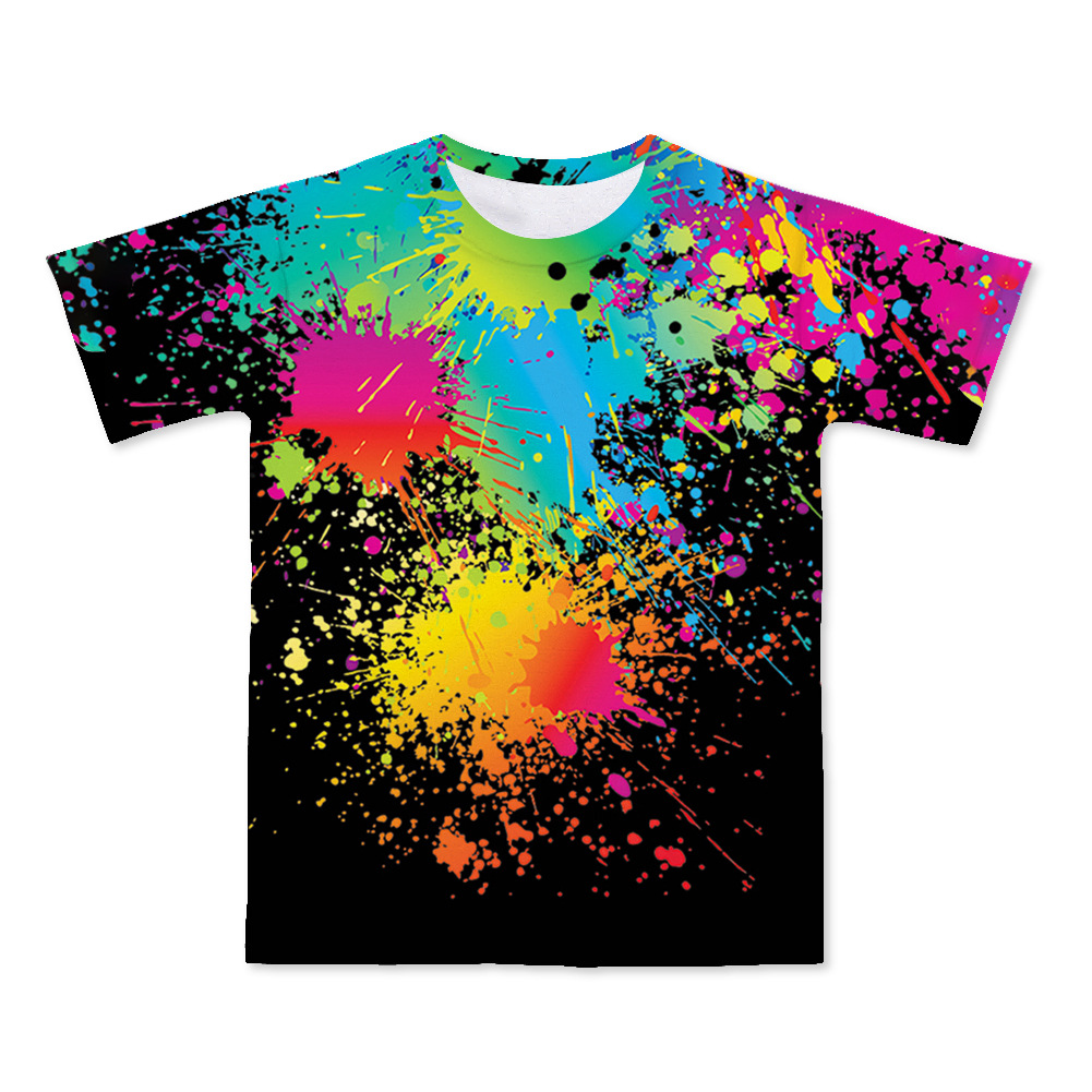 Camiseta de manga corta holgada de verano con pigmento de siete colores para niños, con estampado digital 3D de comercio exterior transfronterizo.