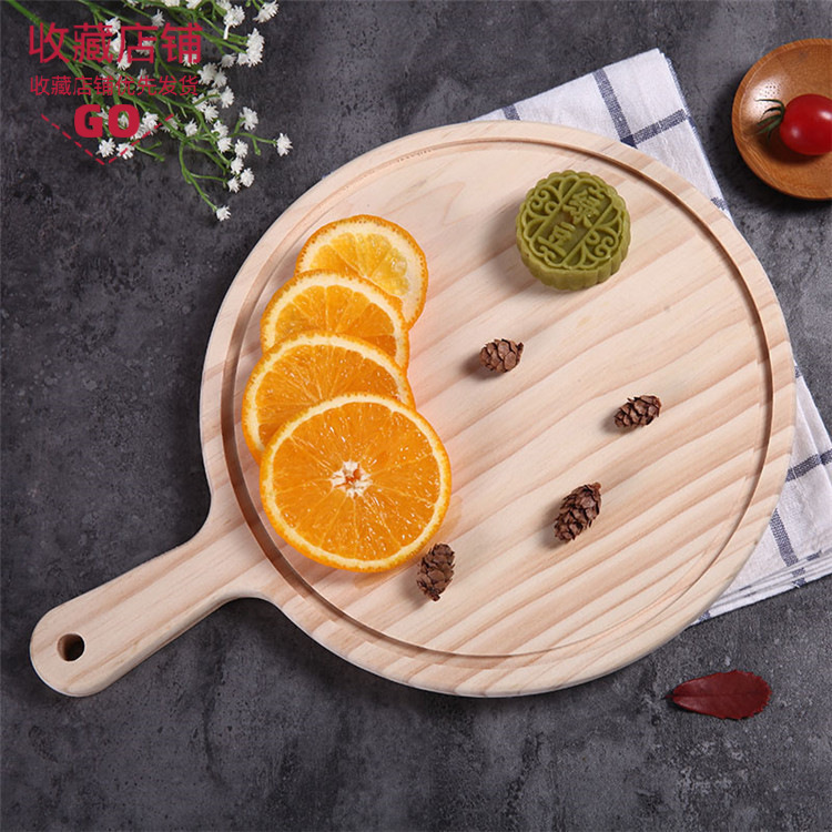 Wooden Pizza Board Baking Tray Restaurant Round Steak Plate Sushi Western Food Plate Simple Cheese Board Cheese Cutting Board