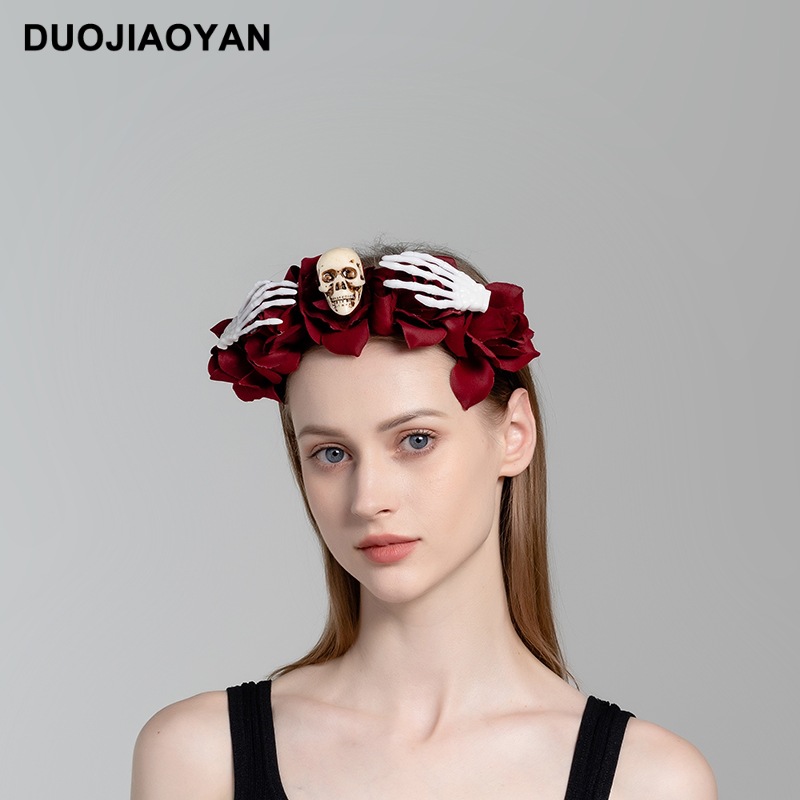 Halloween simulation rose headband skull ghost hand niche personality headband Gothic girl dark hair accessories_voghion.com