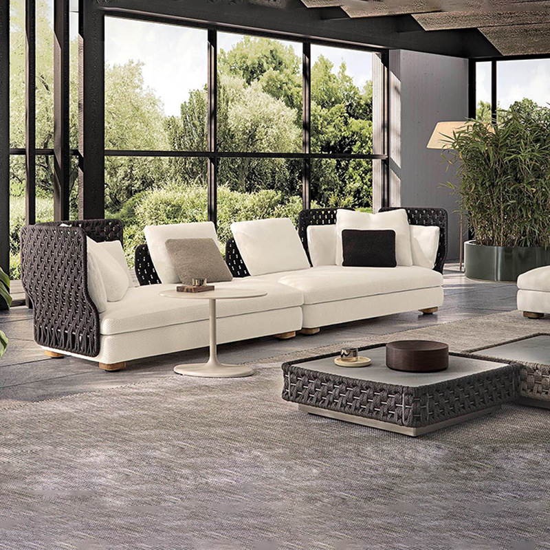 Sofá al aire libre patio combinación villa balcón jardín terraza silla de mimbre al aire libre doble chaise nórdico muebles de ratán