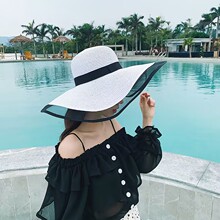 帽子女春夏新款草帽韩版夏季海边百搭遮阳帽高级感蕾丝度假防晒帽