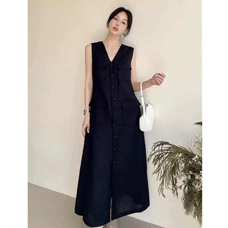 Korean Style Elegant Sleeveless Workwear Dress for Women, Summer Plus Size, Waist-Cinching, Slimming, and Figure-Flattering Shirt Dress Korean Style Elegant Sleeveless Workwear Dress for Women, Summer Plus Size, Waist-Cinching, Slimming, and Figure-Flattering Shirt Dress