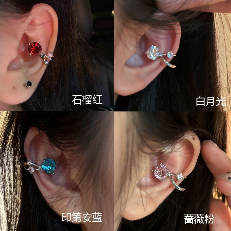 Super sparkling, luxurious red cubic zirconia ear cuffs, no-piercing earrings, high-end ear clips, new and stylish for women