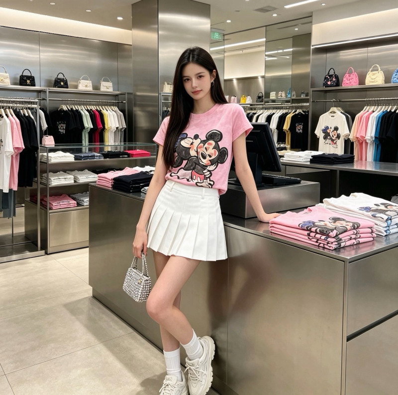 Shenshenjia Cross-Border European and American Trendy Cartoon Mickey and Minnie Rhinestone-Printed Pure Cotton Short-Sleeve Tie-Dye T-Shirt for Women Shenshenjia Cross-Border European and American Trendy Cartoon Mickey and Minnie Rhinestone-Printed Pure Cotton Short-Sleeve Tie-Dye T-Shirt for Women