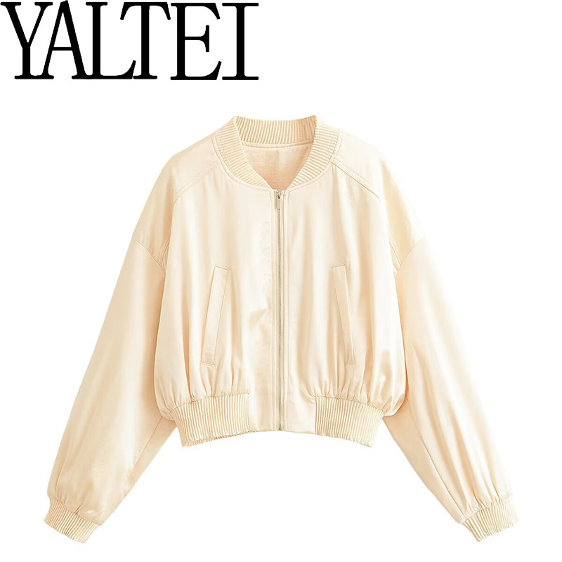 ZA cross-border AliExpress, European and American style, women's fashion, versatile street-style satin bomber jacket, 532