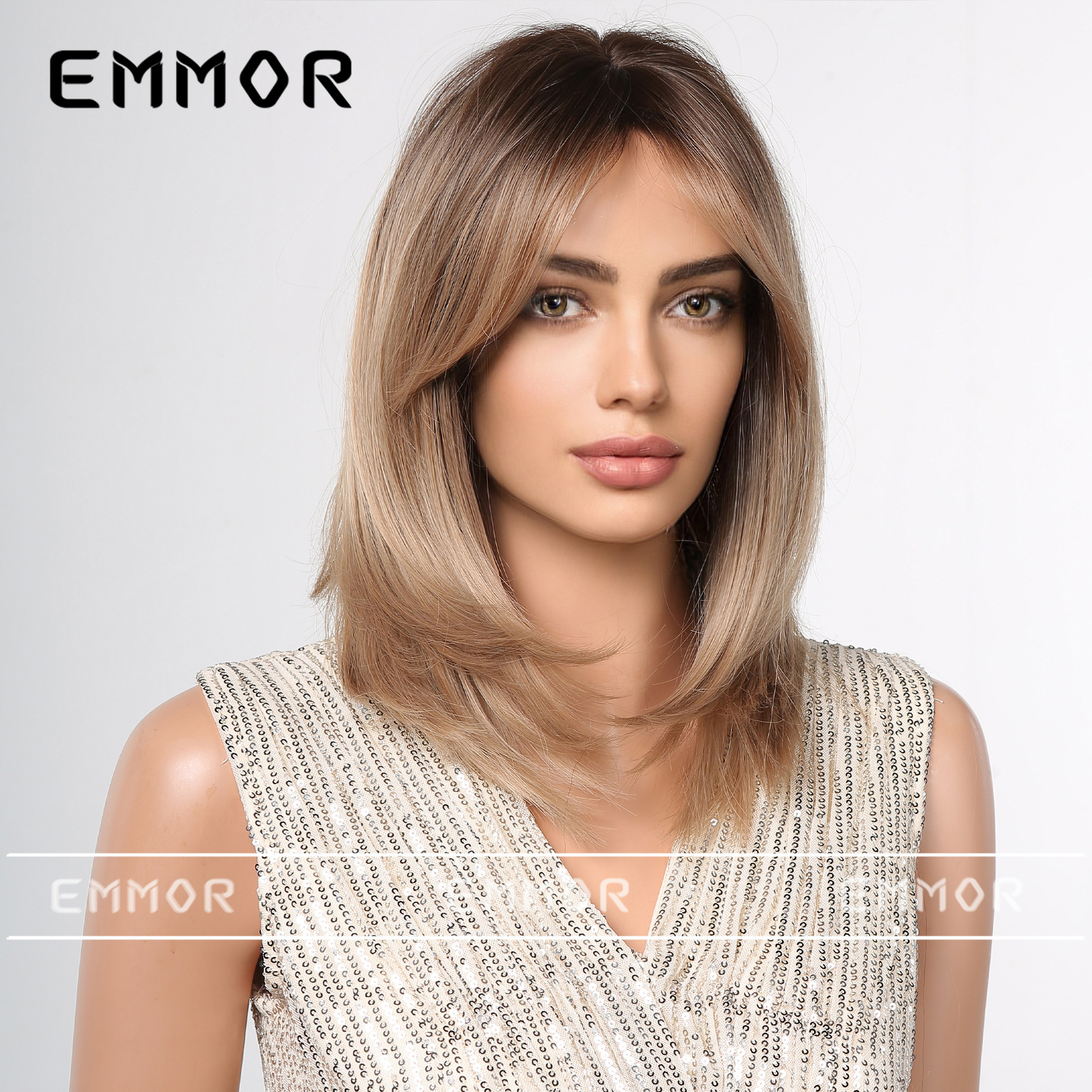 Peluca nuevo estante flequillo de ocho caracteres en capas Cabello de clavícula marrón micro volumen reparación facial seda de alta temperatura fibra química sombrerería