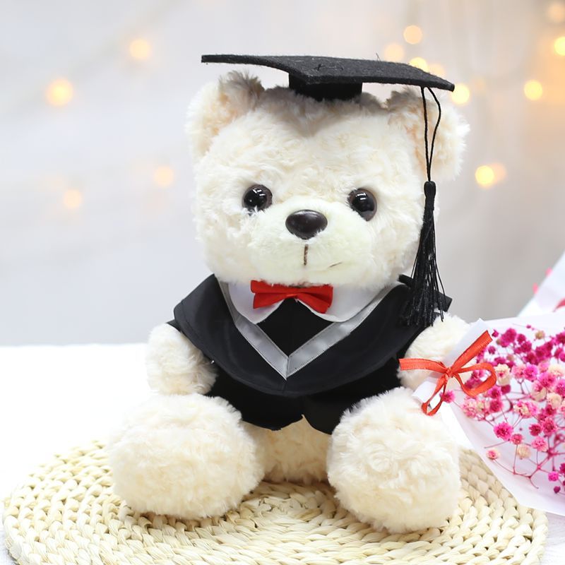 Venta al por mayor de uniformes de licenciatura, maestría, oso de doctorado, juguete de peluche, muñeca de oso graduado, muñeca de trapo impresa, regalo de graduación