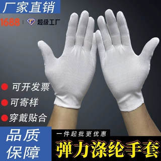 工厂直供白手套涤纶礼仪文玩作业劳保手套吸汗防滑弹力涤纶布手套