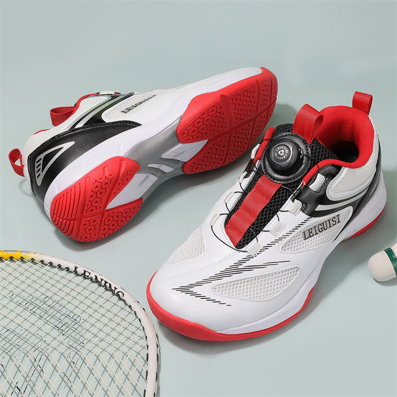 Large size 46 swivel buckle couple's badminton shoes, breathable competition training sneakers, no-lace table tennis and tennis shoes