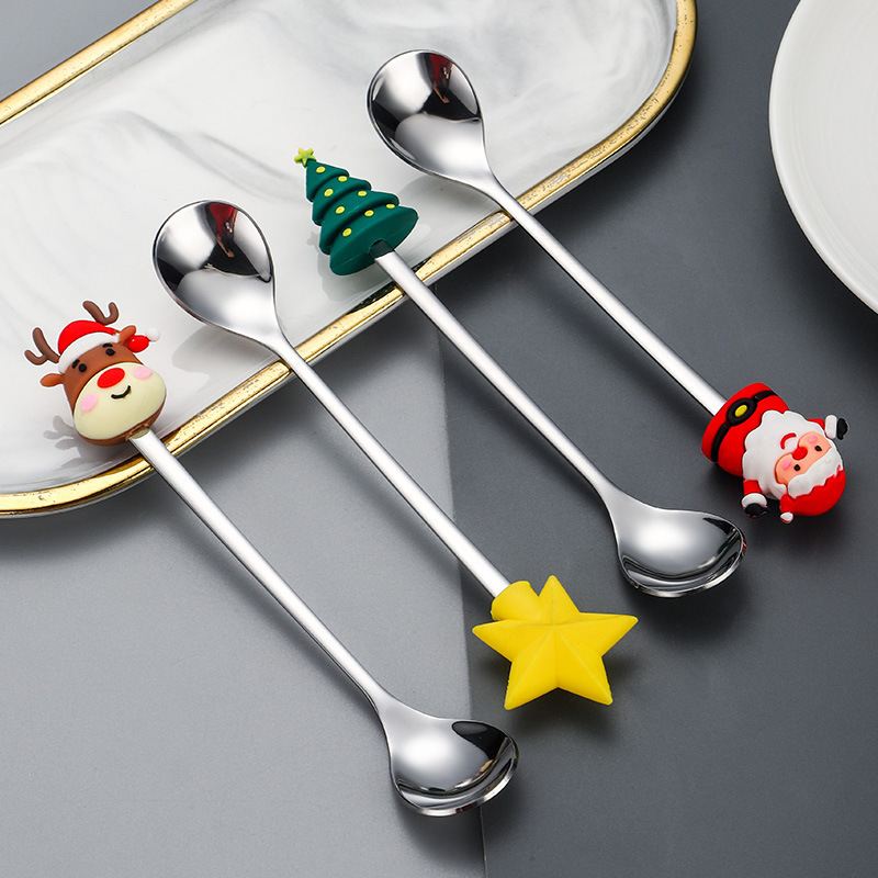 Cross-border Amazon Creative Stainless Steel Spoon Fork Christmas Coffee Spoon Portable Children's Dessert Spoon Gift Tableware suit