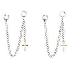 钛钢耳钉十字架链条一体长款耳环ins韩版个性男女潮款时尚饰品