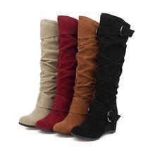 大碼女靴34-43秋冬新款坡跟馬丁靴英倫高筒靴子女及膝靴騎士外貿