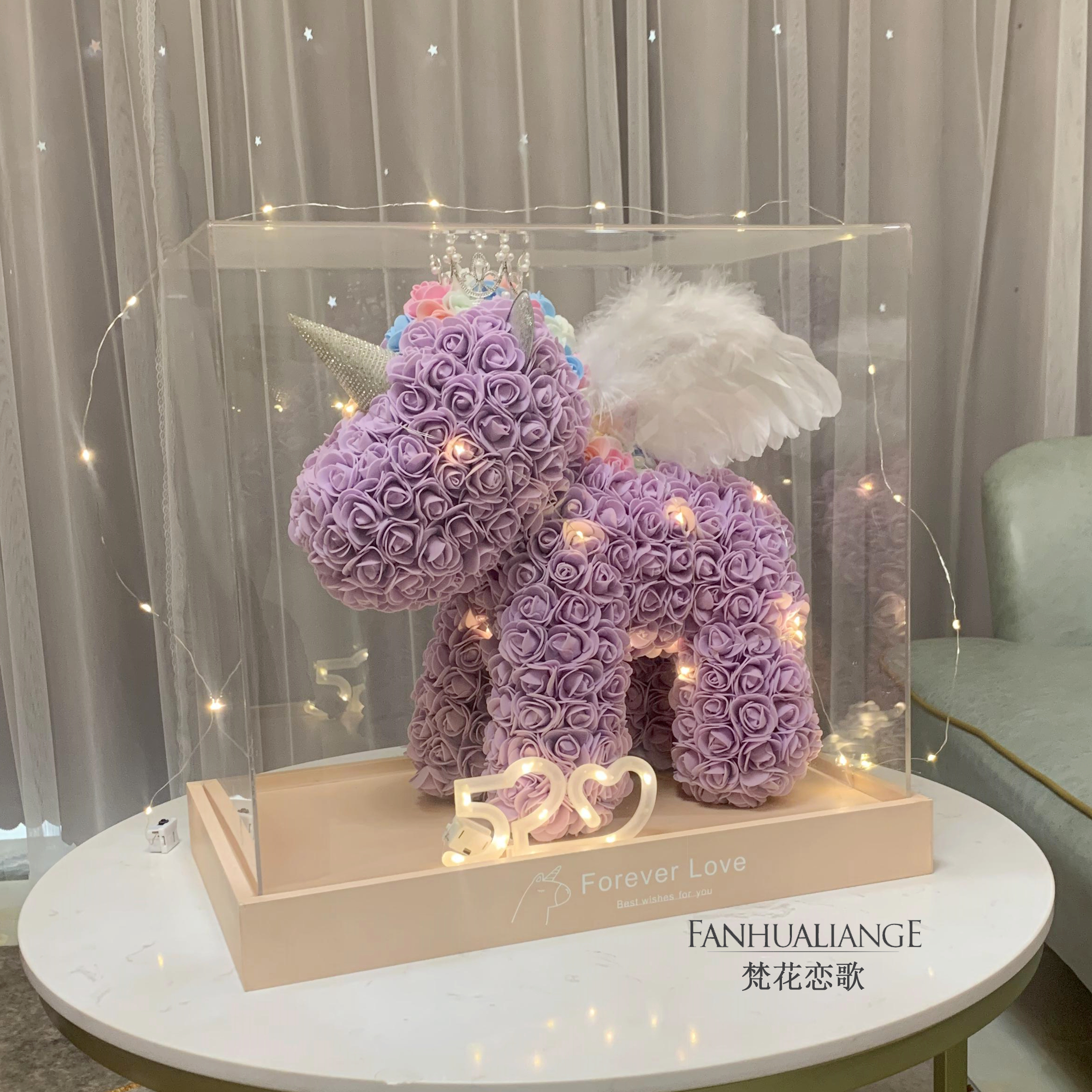 Unicornio flor inmortal rosa ramo caja de regalo de regalo para el día de San Valentín para la novia esposa y amiga
