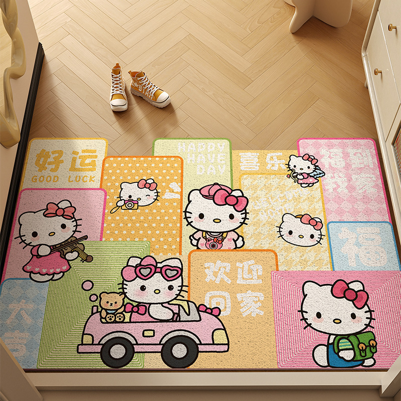 Cartoon Character Silk Loop Doormat for Entryway, Mud-Scraping and Dirt-Removing Foot Mat, Non-Slip, Durable, Easy to Clean Door Mat