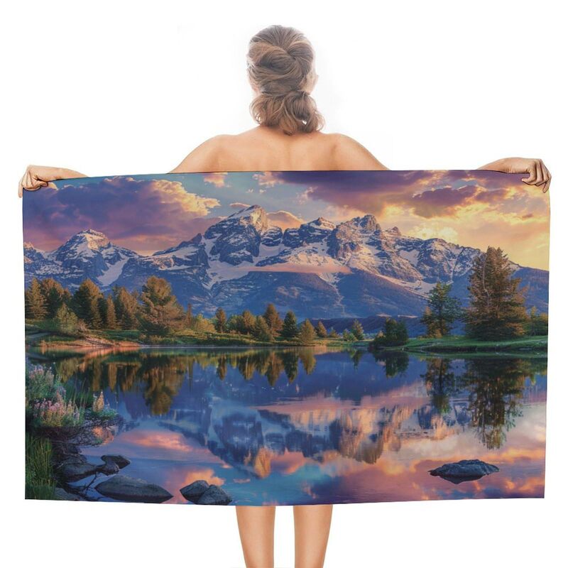 Beautiful Nature Scenery Beach Towel Rustic Snow Mountain Forest Pool and Bath Towel Gifts Sand-free Quick-drying Travel Fitness