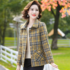 中高年の女性の秋の服装の洋風のコートのお母さんの春秋の気質の上着の中年の女性の格子のファッションの小さいスーツ