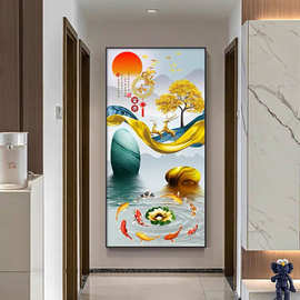 入户玄关装饰画走廊过道挂画福鹿聚福客厅背景墙壁画油画轻奢