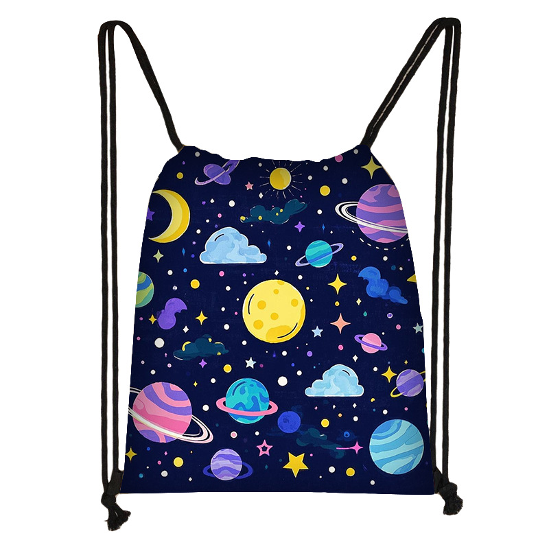 跨境新款太空星空卡通儿童束口袋可爱学生抽绳包包潮流男女收纳袋