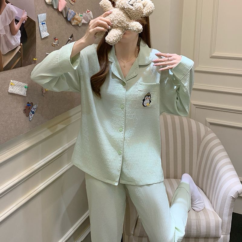 Al por mayor transfronterizo nuevo pijama de algodón nublado de primavera y otoño para mujeres pantalones de manga larga lindos dormitorios de estudiantes se pueden usar ropa de hogar