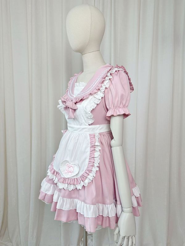 新しい日本のカレッジスタイルのメイド服半袖女の子セーラー服COSかわいいソフトガールメイドスーツドレス|undefined