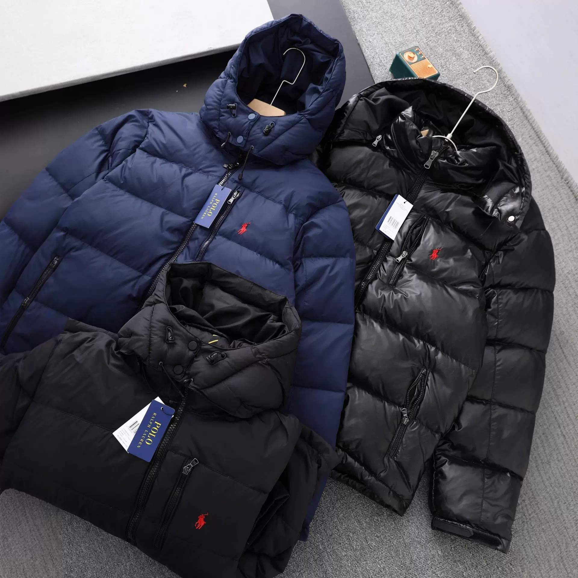 跨境高品RL拉夫战马小马可拆卸帽可扫码防风防泼水保暖羽绒服外套