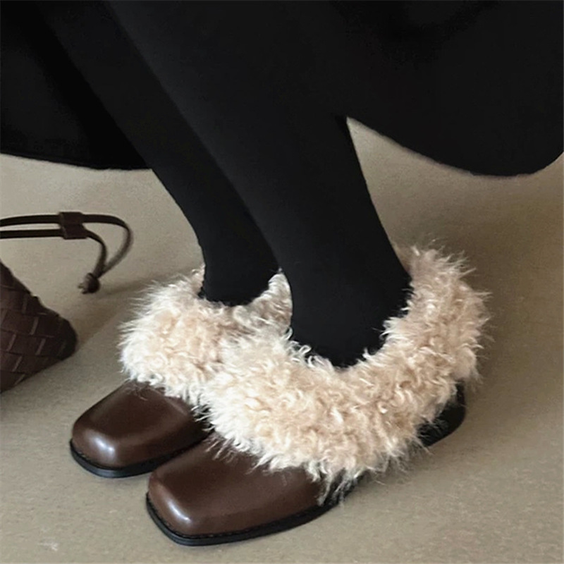 Mao Mao Kou British Style Women's Shoes 2025 Autumn and Winter New Square Toe Chunky Heel Fleece-Lined Women's Fashion Single Shoes in Stock Wholesale
