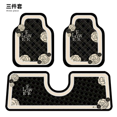 Car Carpet – Foot Mats, Easy to Clean Car - xiaoxiang-pearl-black-check-camellia-g-three-piece-set-front-x2-rear-length-x1