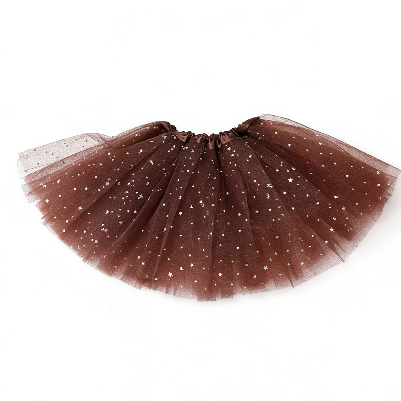 Girls' Princess Tutu Skirt with Three Layers and Six Pieces of Sequined Star Mesh, Fluffy Half-Length Tulle Skirt for Dance Performance