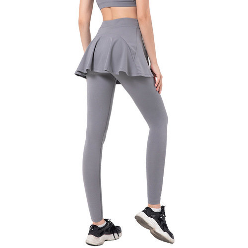  New Yoga Sports Women's Trousers Fake Two-piece Skirts Buttocks Ruffled Tight Butt Lifting Yoga Pants Cross-border