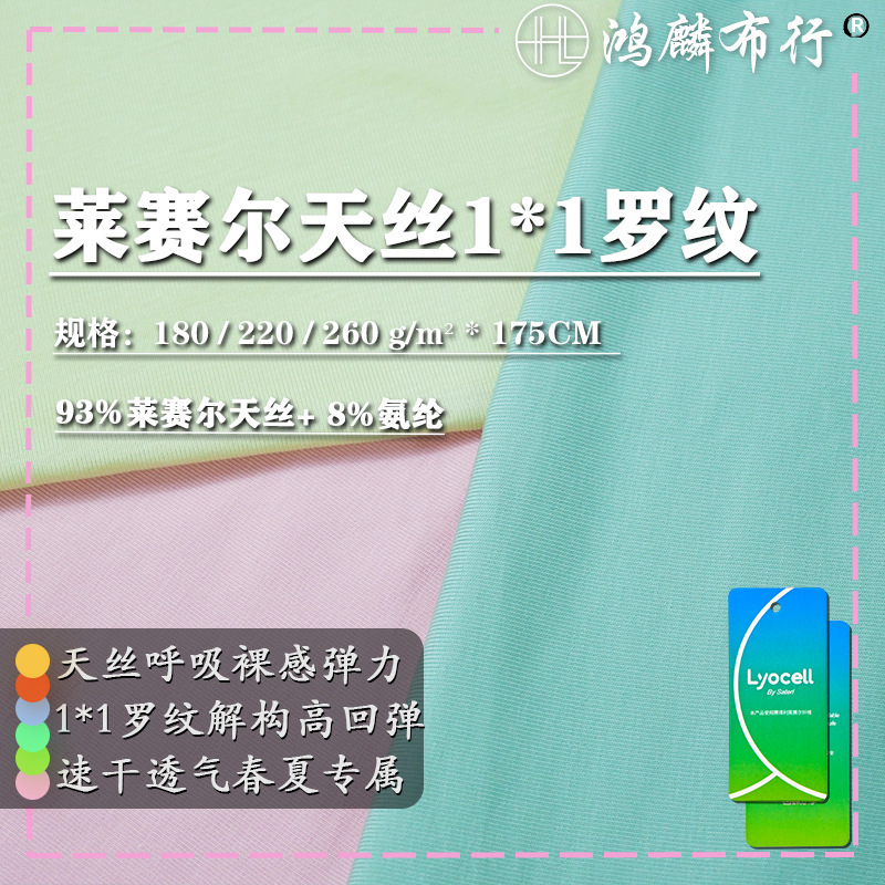 Lyocell Tencel Rib Fabric 1*1 Threaded Environmentally Friendly Fiber Large Body Fabric Elastic Quick-Drying Spring and Summer T-Shirt Fabric