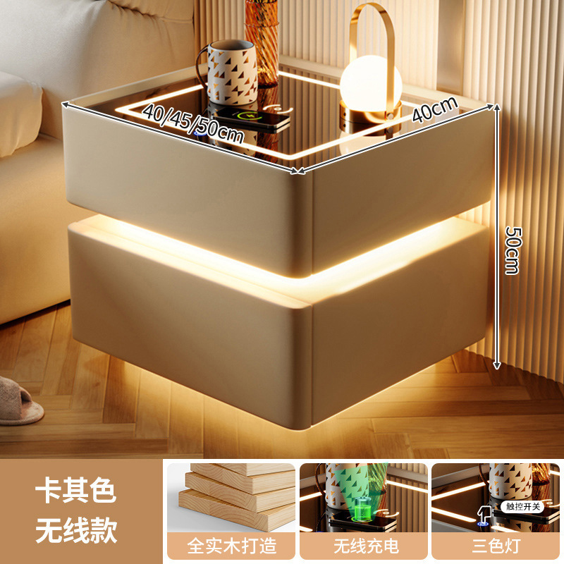 Mesita de noche inteligente, lujo ligero, alta calidad, madera maciza con luz 2024, nuevo dormitorio con cerradura, pequeño gabinete, simple y moderno