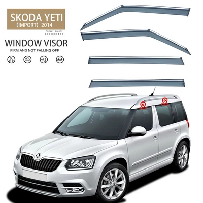 Window visor, Rain shield - standard-packing-without-logo-skoda-wild-emperor-overseas-edition-mk1-5l-2009-2017-pc-silver-bright-window-rain