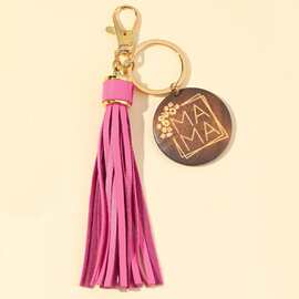 亚马逊外贸pu木牌流苏钥匙扣汽车钥匙圈手机饰品包包挂件流苏穗子