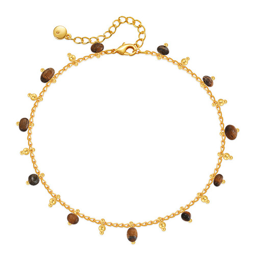 Natural irregular gemstone niche designed ankle chain, copper-plated 18K genuine gold, travel vacation leisure style ankle chain