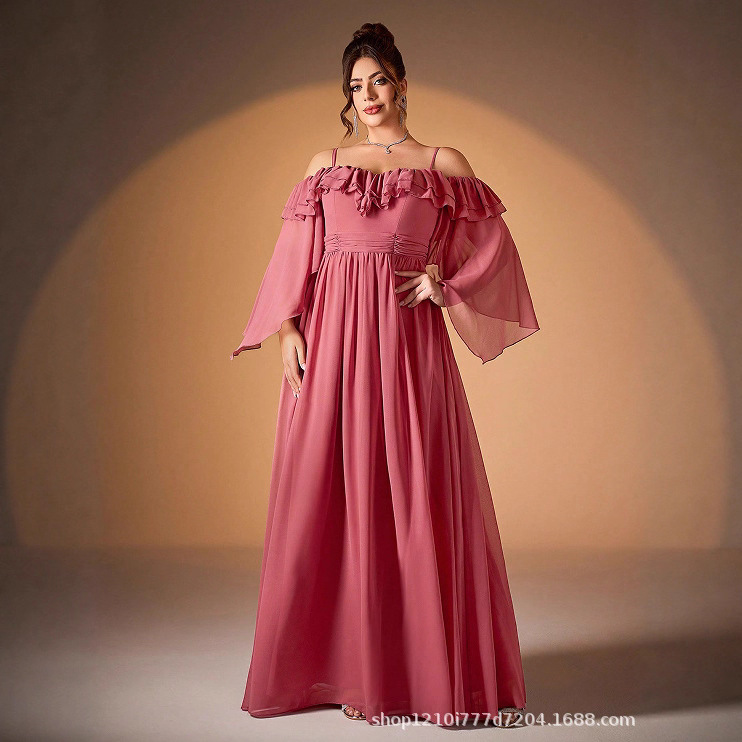 Foreign Trade Bridesmaid Dress Evening Dress Sexy Leg-Revealing Long Skirt Fat mm Elegant High-Waisted Dress Banquet Dress