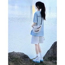 运动套装女夏季学生韩版宽松显瘦时尚盐系穿搭短袖短裤休闲两件套