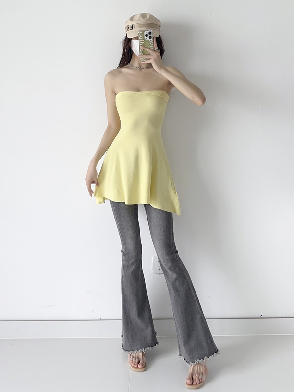 2023 Summer Women's Sexy European and American-style off-shoulder Strapless Slim-fit Slimming Threaded Knitted Strapless Dress