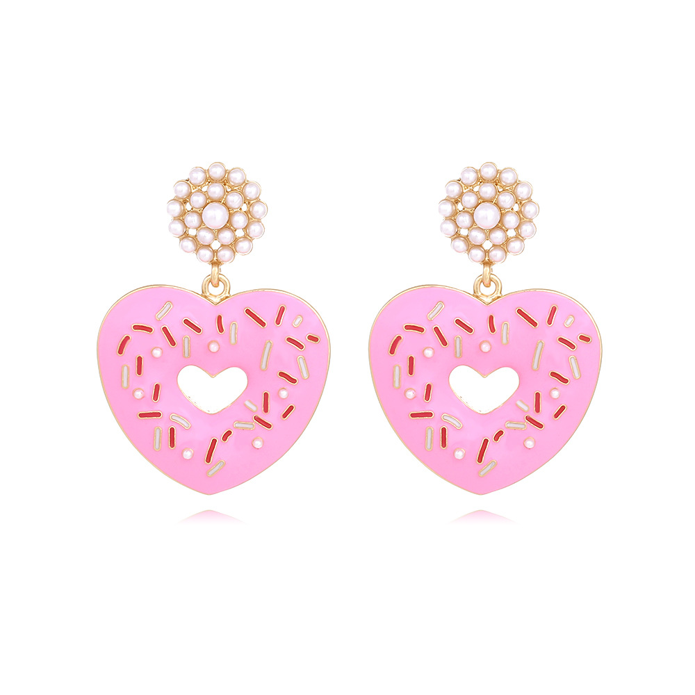 Cute Heart Shape Zinc Alloy Enamel Artificial Pearls Women's Drop Earrings display picture 2