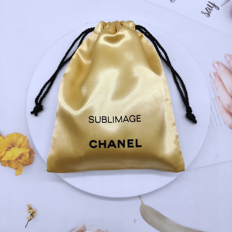 深圳廠家定制品牌化妝品收納袋 金色色丁布袋雙層布袋 加印logo