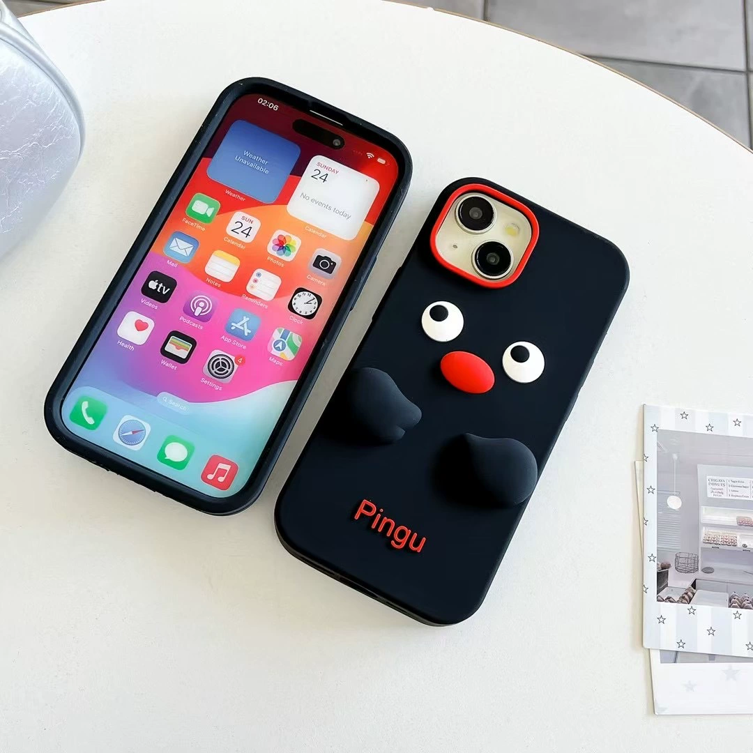 Чехол для iPhone 14 Pro с дизайном «яблоко» мультяшный милый черный, совместим с iPhone 16